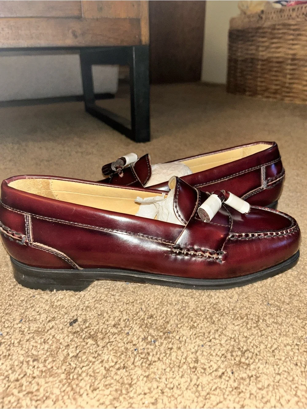 Johnston & Murphy Hayes Loafer Dress Red Brown  Leather Moc Toe Tassel 8.5 Wide